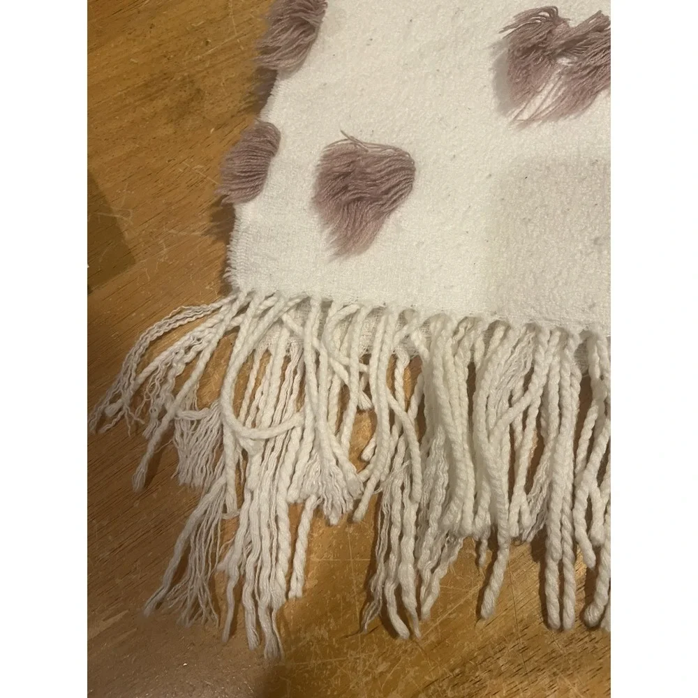 Pier 1 Imports Dusty Rose‎ Pink Floral Pom Pom Fringe Throw Blanket 50